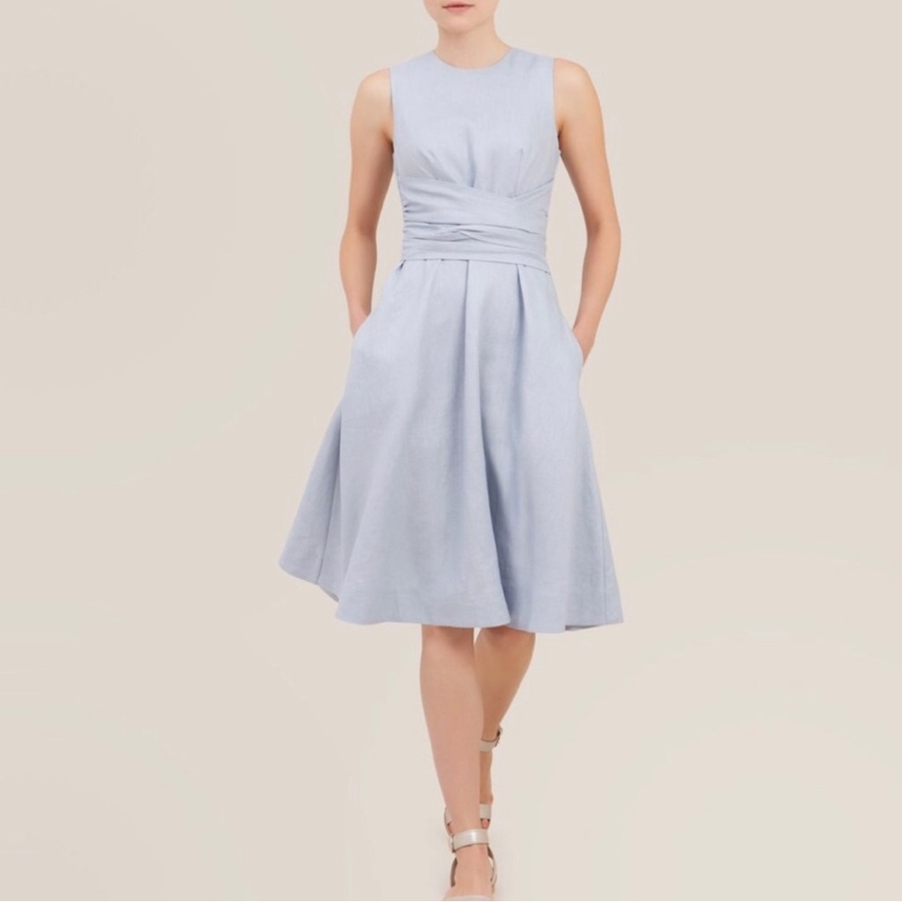 100% Linen Wrap Waist Fit and Flare Dress